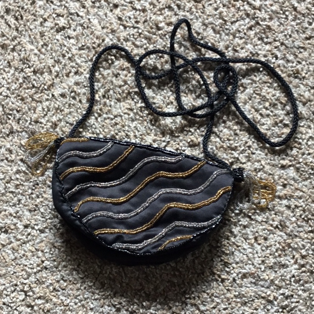 Clovis Ruffin for Genie Vintage Black Beaded Evening Cocktail Prom Purse